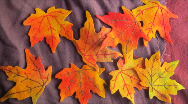 autumn leaves wool runner with brown background