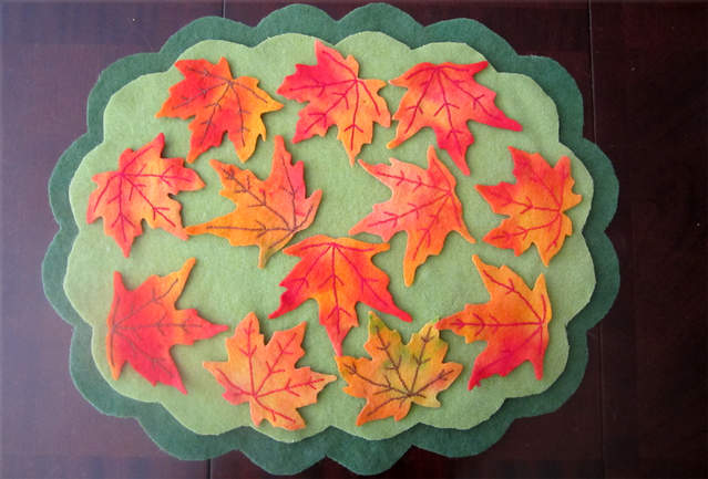 maple leaf penny rug felted blanket