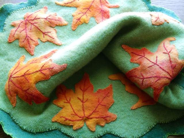 completed autumn leaves wool penny rug